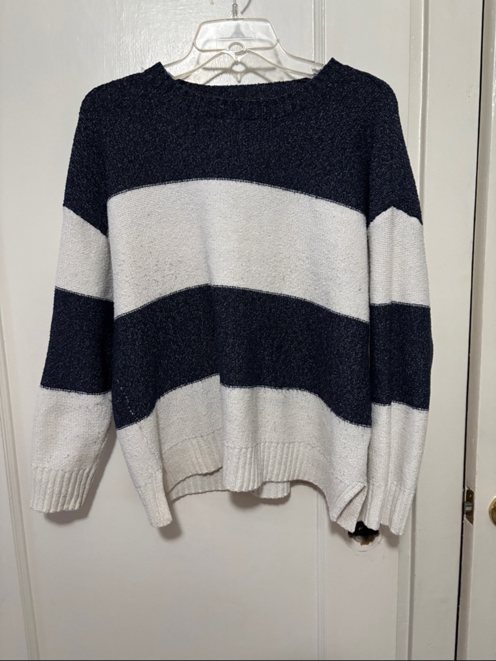 Rachel Navy and White Striped Crewneck Sweater
